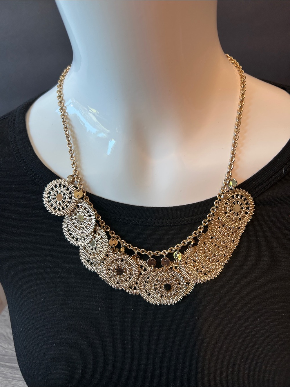Gold Filigree Circle Collar Necklace - Women's Statement Jewelry